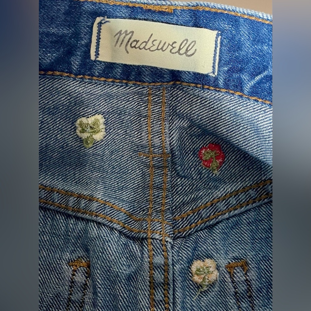 Madewell Confetti Floral Rigid Denim A-Line Mini Skirt Embroidered Cotton Sz 25 - Picture 8 of 8